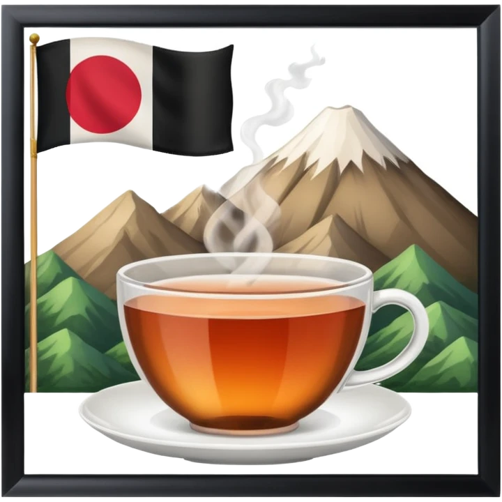 TEA WITH JAPAN MOUNTIAN AND FLAG IN BACKGROUND emoji