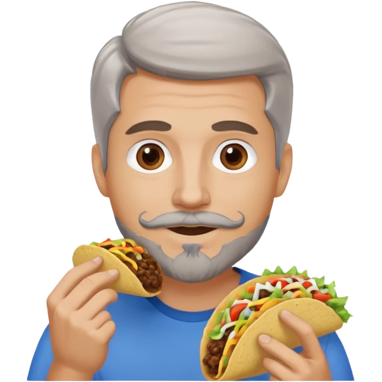 White man, blue eyes, brown gray hair, gray goatee, eating a taco emoji