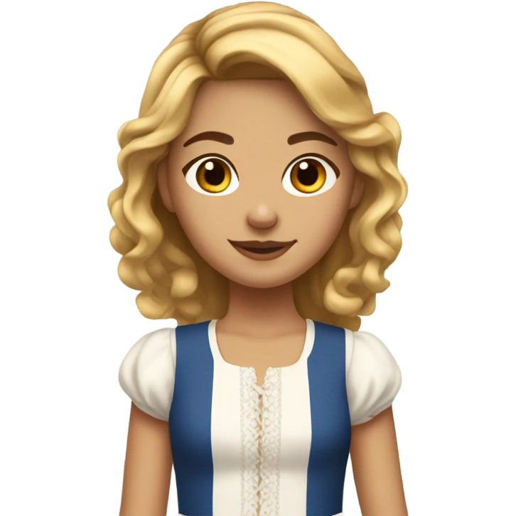 Beautiful 20 years old girl with brunette-golden hair in a French summer dress emoji