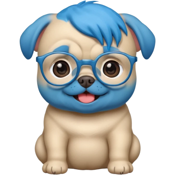 blue haired baby pug wearing glassess emoji