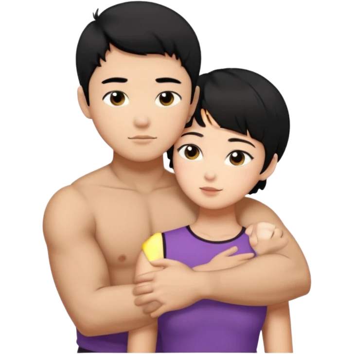 buff korean Man black hair hugging girl with black pixie cut  emoji