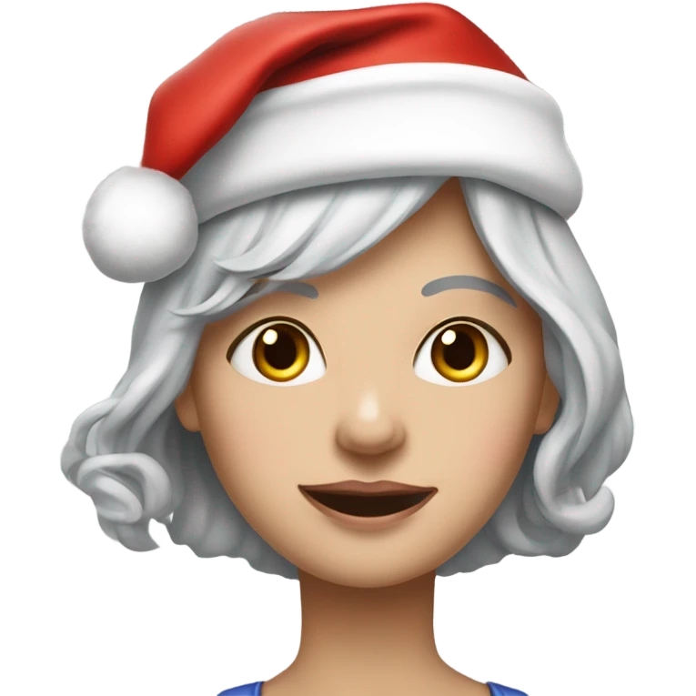 realistic portrait of fair skinned woman with silver hair and  with Santa cap emoji