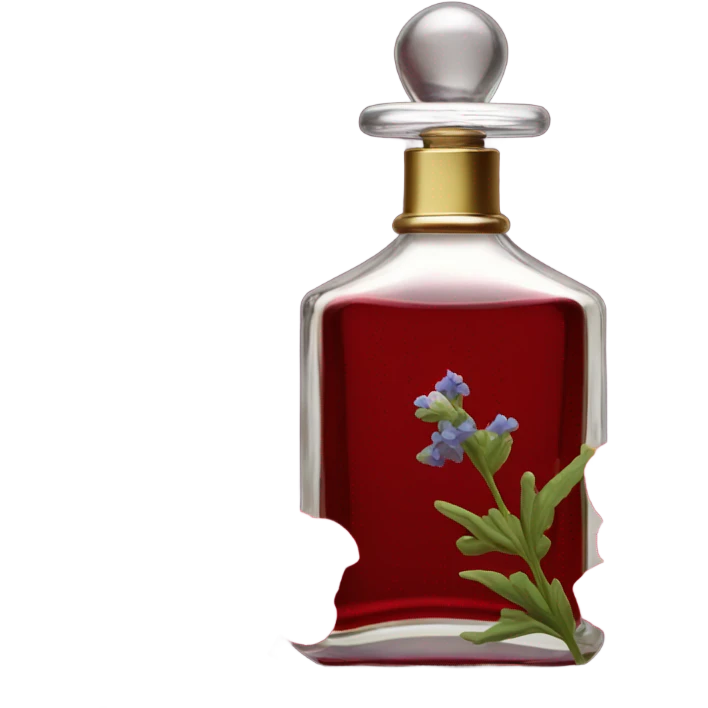 Dark red vintage French style perfume bottle with red delphiniums emoji