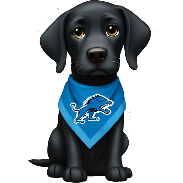 Grown Black Lab dog in a Detroit Lions bandana or jersey  emoji