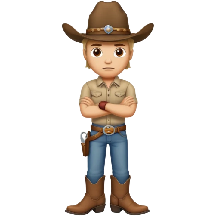 Angry person with arms crossed wearing a cowboy hat and boots emoji