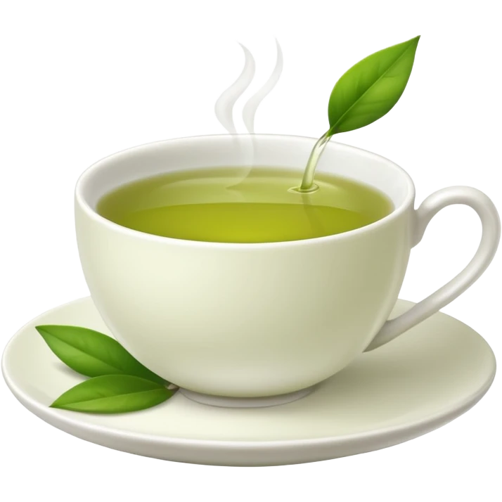 White tea cup with leaf on the plate but not on the tea emoji