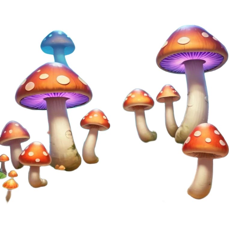  "A whimsical mushroom world filled with giant glowing mushrooms, soft bioluminescent spores floating through the air, and friendly oversized snails with colorful spiral shells exploring the landscape. Fantasy atmosphere, vibrant colors, dreamy lighting, highly detailed emoji