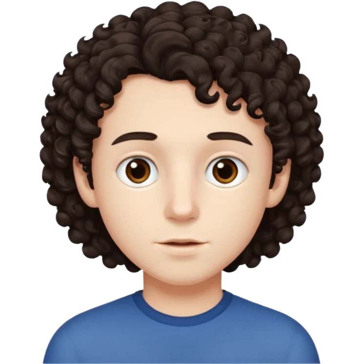boy, really dark brown hair, curly hair, dark brown eyes, pale skin, , hair emoji