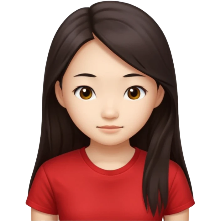 Cute asian girl with long hair and red t shirt who is judjing emoji