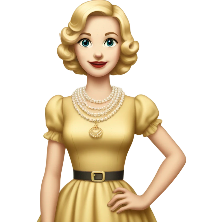 White girl dress stepford wife full length with pearl necklace  emoji