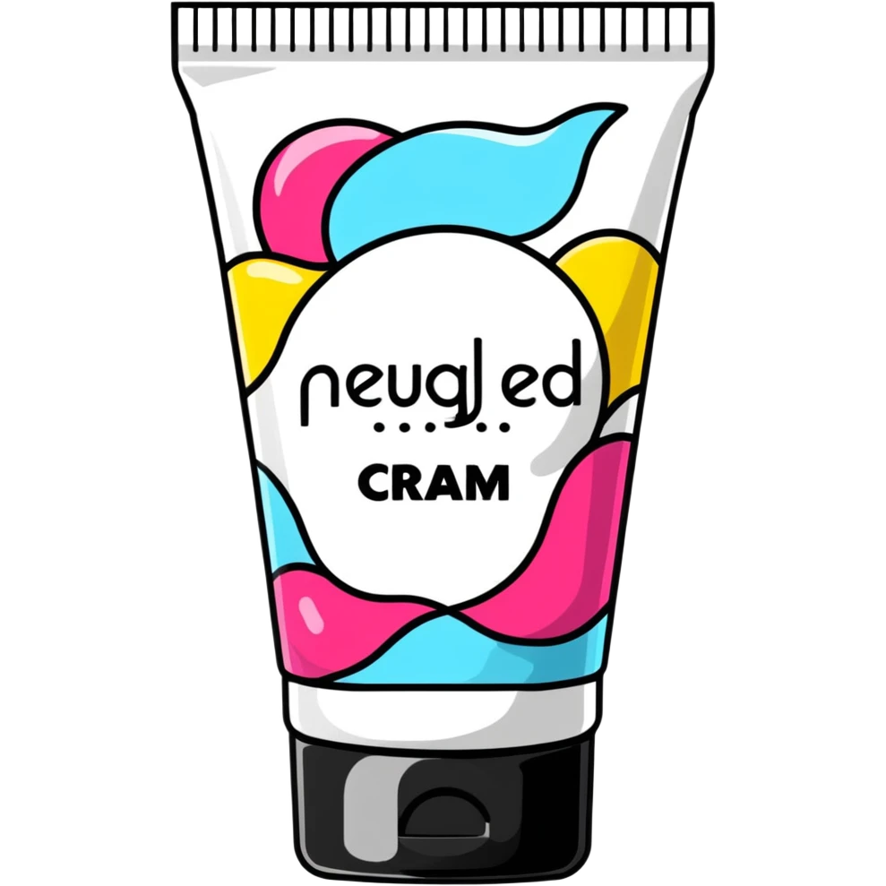 crumpled, empty hand cream tube, flattened and wrinkled, cap on, no face, bright and colorful, decorated like a beauty product emoji