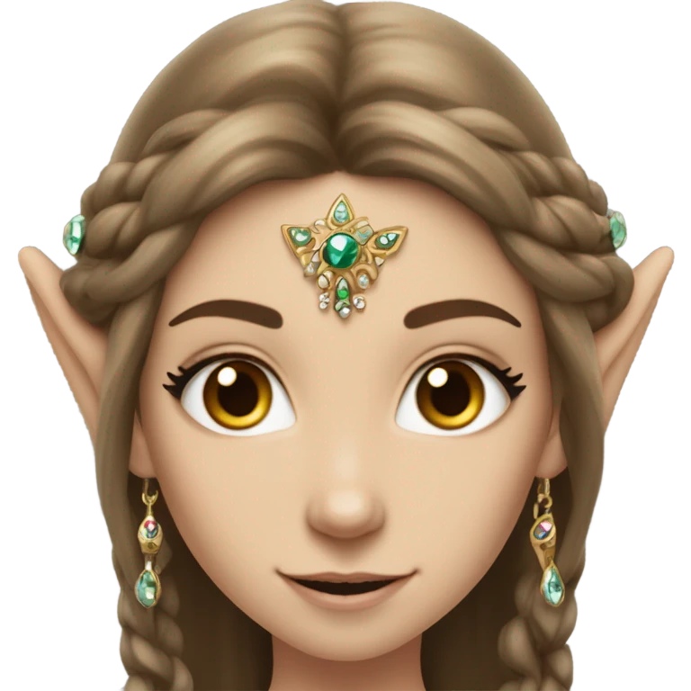 elf princess with pointy ears, white skin, brown hair with jewellery,  emoji