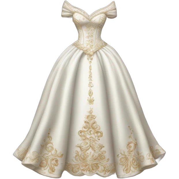 Hyper Realistic ornate 
Elizabethian Wedding dress displays emoji