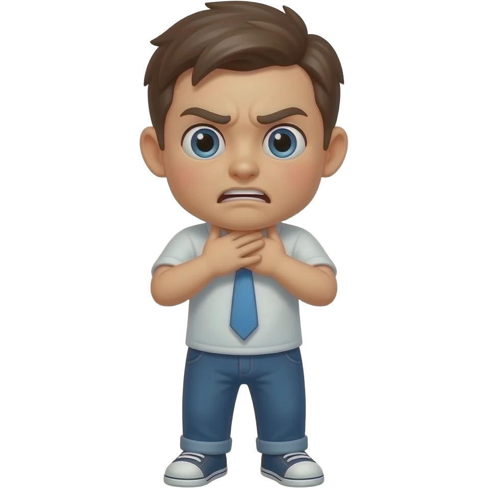 Emoji face choking themselves out of annoyance with both hands emoji