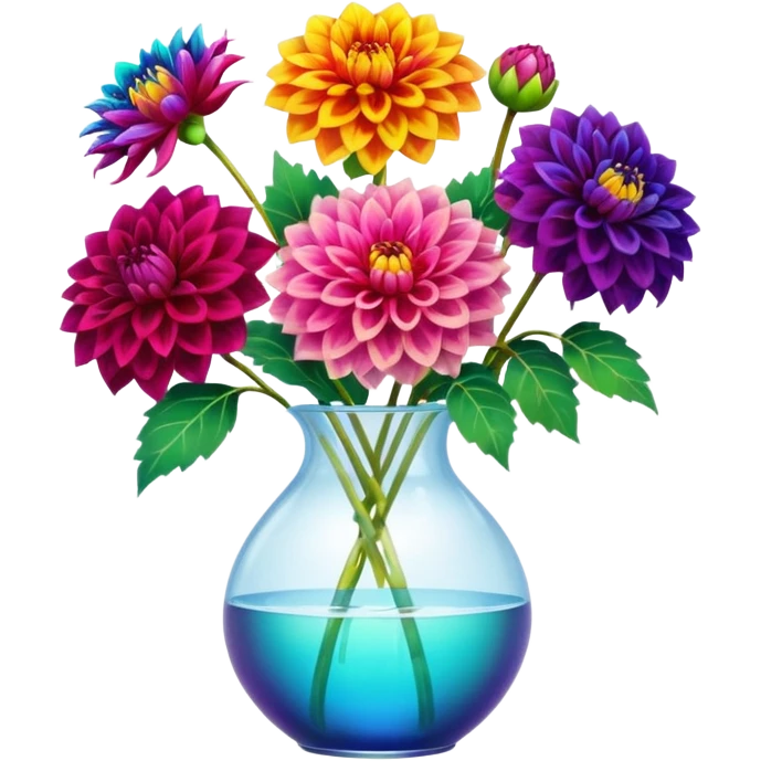 realistic dahlia flowers in a clear vase with clear water emoji