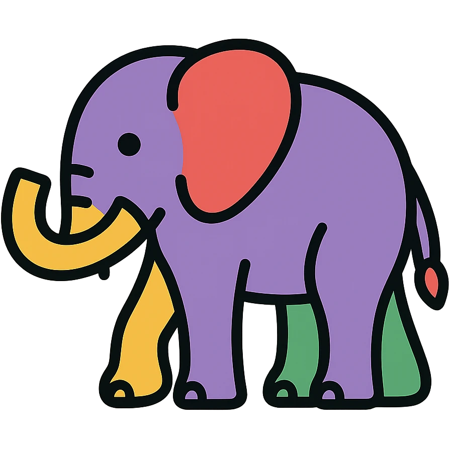 elephant with purple, red, yellow, and green colors emoji