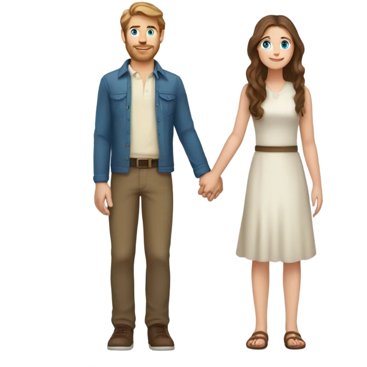 caucasian blue eyed woman with long brown hair holding hands with tall caucasian boy with brown hair and brown eyes emoji