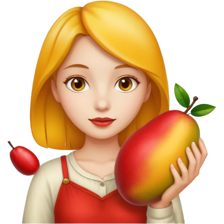 A girl holding a mango emoji