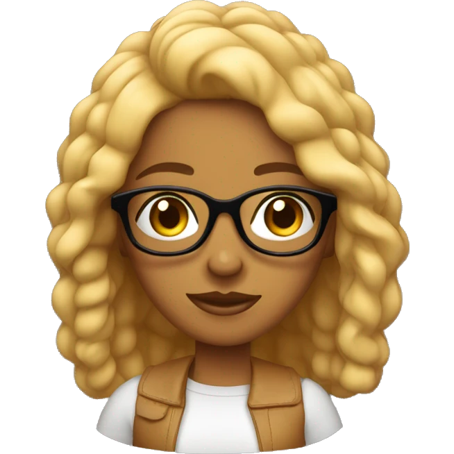 chica piel canela clara con pelo negro corto y lentes emoji