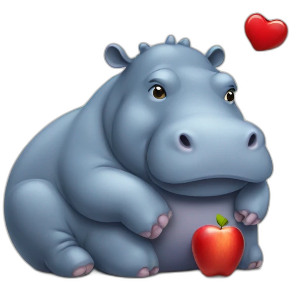 Tired hippo in love with a red apple emoji