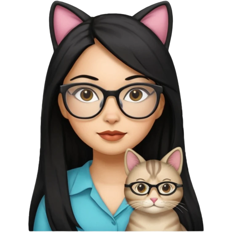 Hispanic woman with long silky hair and glasses dressed as a cat emoji