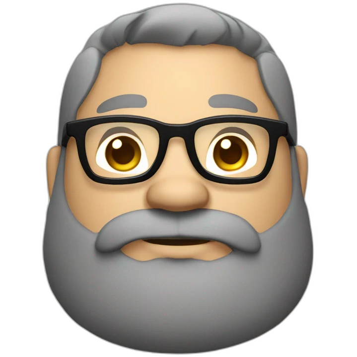 Mid age smiling chubby developer with light brown skin long beards and glasses and a very short black hair emoji
