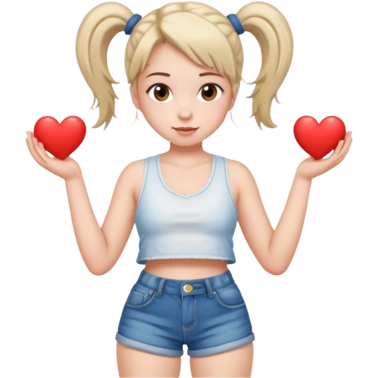 Her hair is in pigtails and her pubic hair is shaped like a heart.  She has wide hips emoji