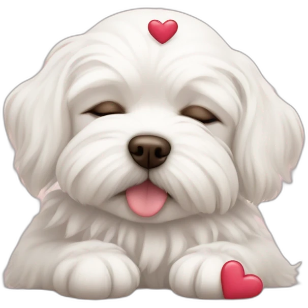 Sleeping dog maltese with hearts around the head emoji