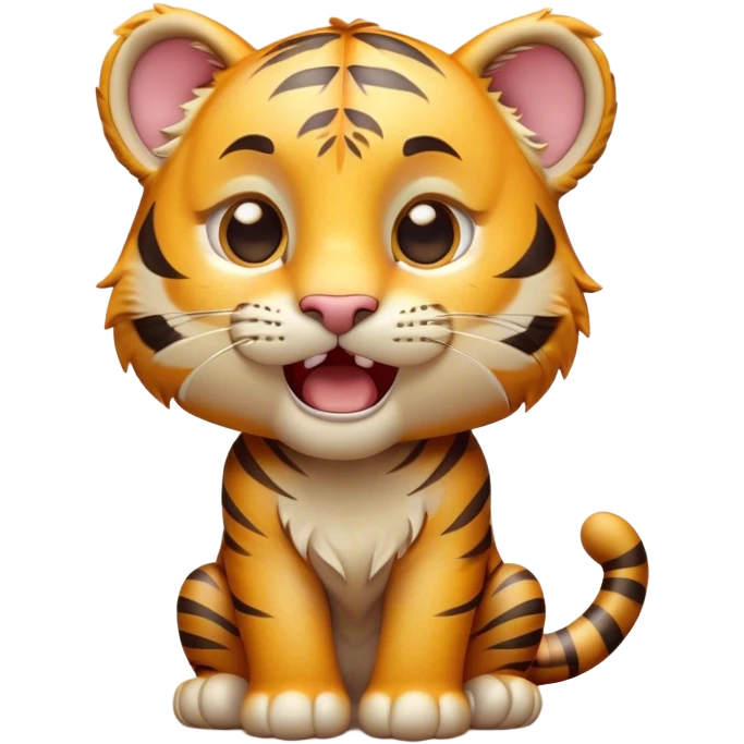 Cinematic Comical Tiger Cub Portrait Emoji, Head tilted dramatically with an exaggeratedly shocked expression, featuring a compact, endearing build with wide, comically expressive eyes full of humorous disbelief, Simplified yet hilariously expressive features, highly detailed, glowing with a slightly sassy wild glow, high shine, dramatic yet playful, stylized with an air of quirky feline attitude, soft glowing outline, capturing the essence of a meme-worthy tiger cub that looks ready to side-eye its way into viral fame! emoji