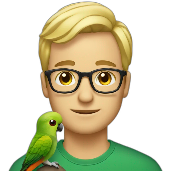 blonde man with glasses and a green cheeked conure on his shoulder emoji