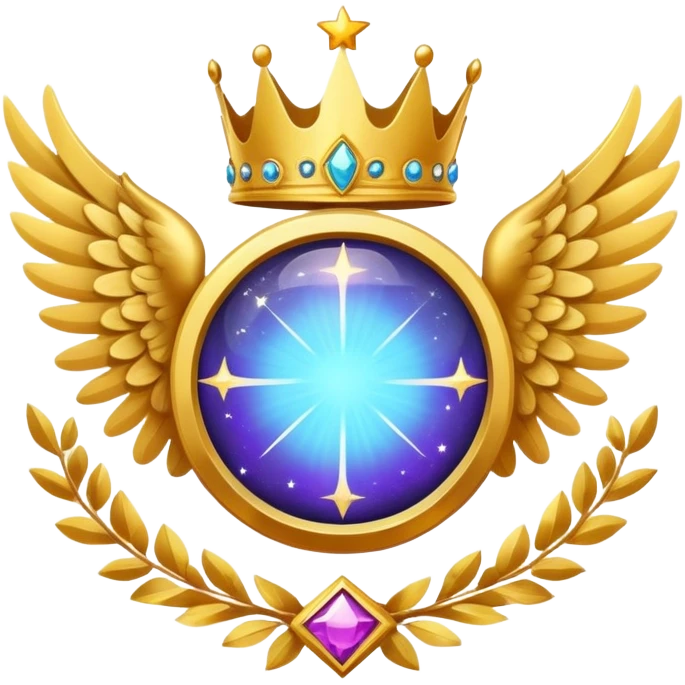 Big round galactic space stone award-in-frame-decorated-with-big-golden-angel--wings and crown emoji