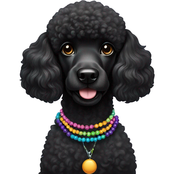 Black Poodle with one  colorful bead necklaces emoji