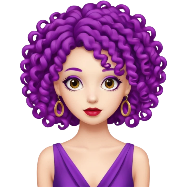 Fashion Model with Purple Curls, red dress emoji