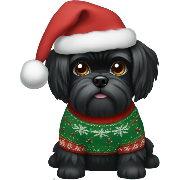 Black Shi tzu dog in Christmas sweater emoji