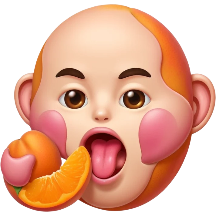 langue qui dépasse d'une bouche humaine ouverte et lèche un abricot emoji