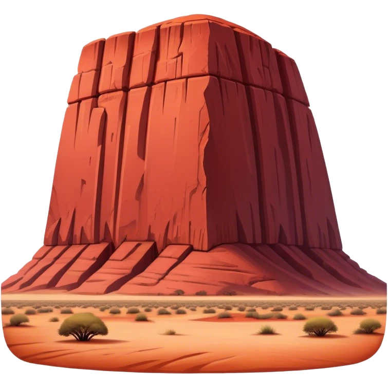 Cinematic Realistic Uluru Landmark Emoji, showcasing the massive, red monolith rising from the desert rendered with rich textures and warm, dramatic lighting. emoji