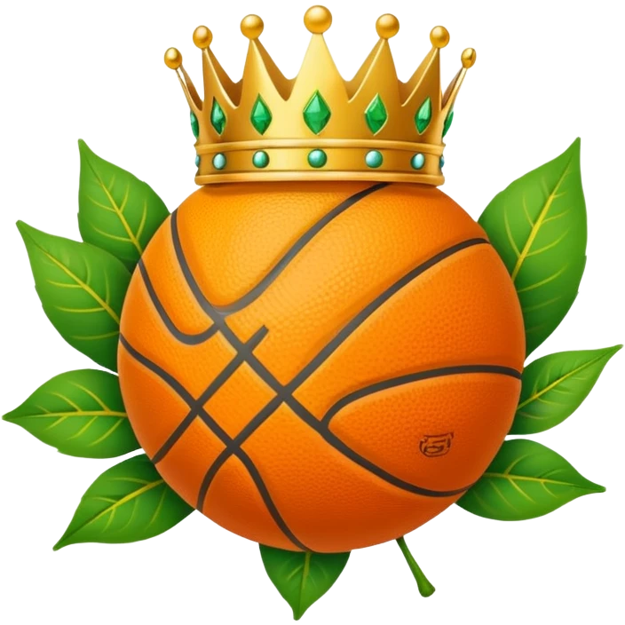 Orange with basketball lines with a leaf wearing a crown emoji