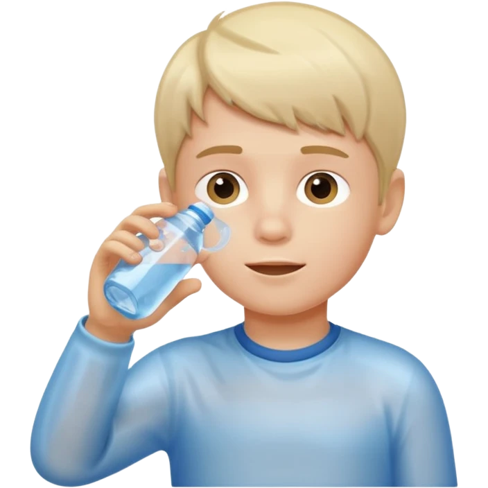 young boy drinking water from a bottle emoji