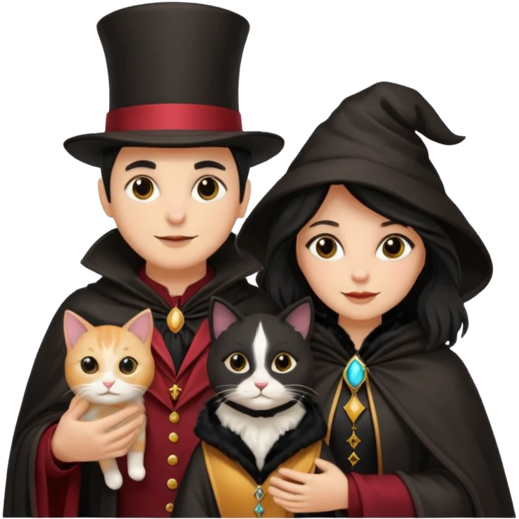 magician couple and their pet cat emoji