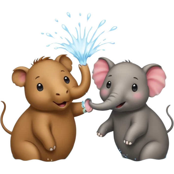 capybara and an elephant play happily with each other on water emoji