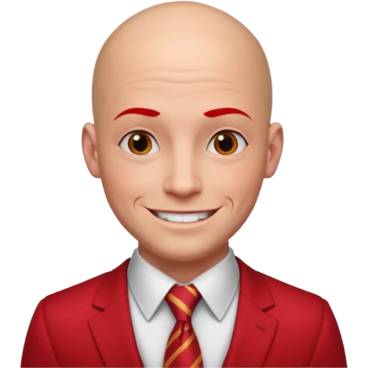 man Bald with red necktie, red dress, tattoos on face, square face. emoji