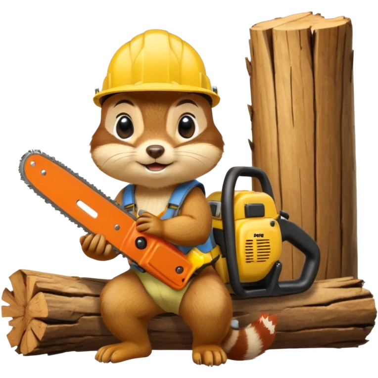 a chipmunk in a construction helmet and with a chainsaw in his hands kneels in front of a log and prays emoji