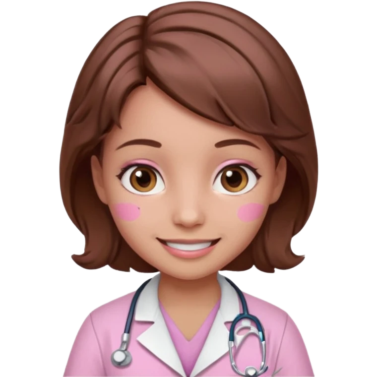 doctor, pink, she, cute, hair brown, eyes brown, scrub baby pink emoji