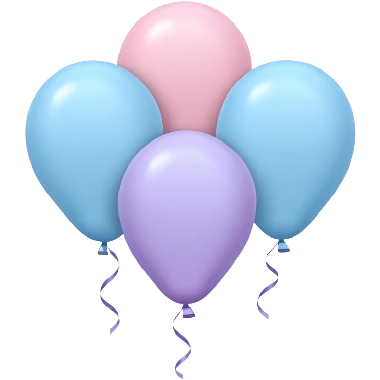 Three floating balloons emoji, each of the balloon's color is light pastel blue, pastel pink, and pastel purple. Cute IOS emoji style. emoji
