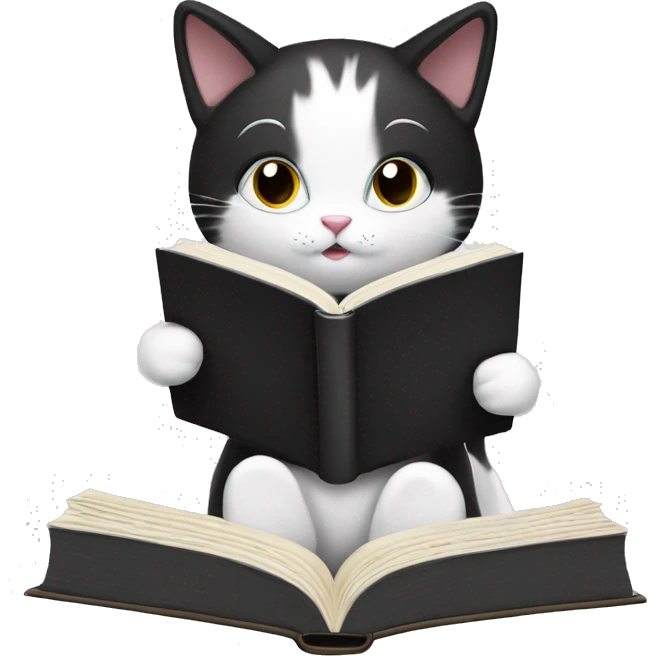 Black and white cat reading a book emoji