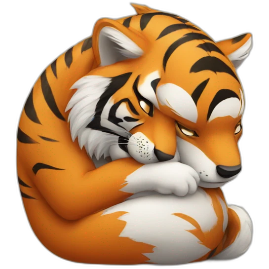 Big tiger hugs a small fox very tightly emoji