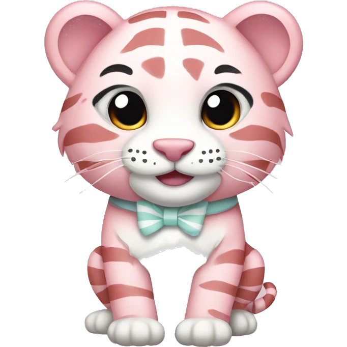 pastel pink tiger with white stripes and white bow emoji