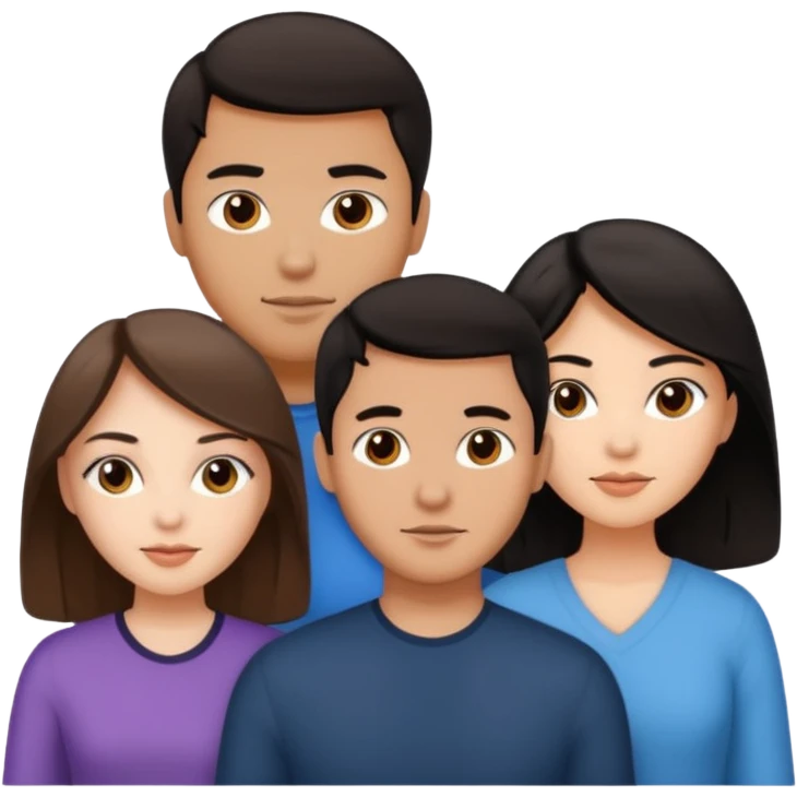 three people, one white girl with brown hair, one hispanic man with dark hair, and one tan asian woman with black hair, as a poly couple emoji emoji
