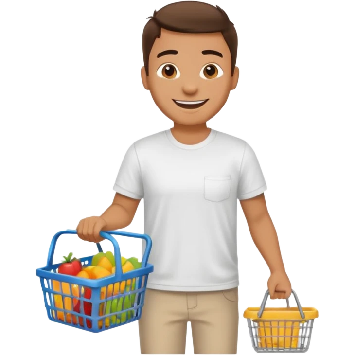 A happy man walking with an empty supermarket basket emoji