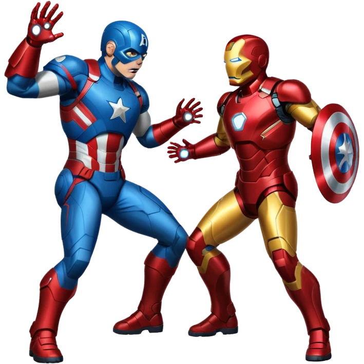 Iron Man fighting Captain America, dynamic action scene emoji